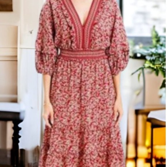 NWT MAX STUDIO Puff-Sleeve Floral Empire Dress Size Large - Picture 2 of 7